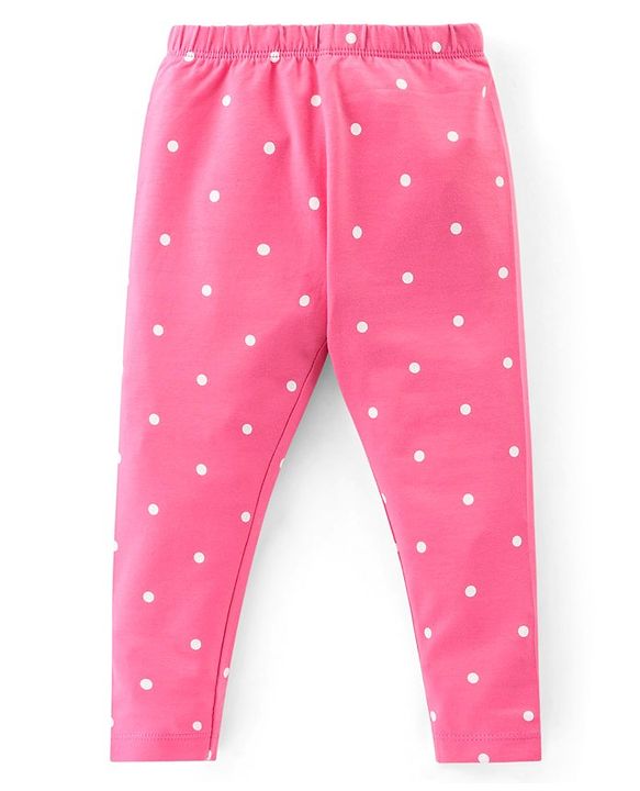 Babyhug Cotton Lycra Knit Full Length Stretchable  Leggings with Floral & Polka Dots Print Pack of 3 - Multicolour