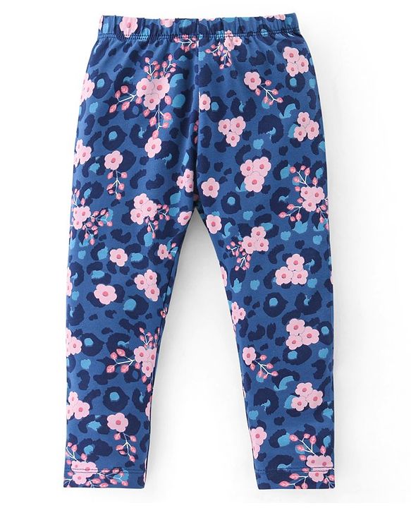 Babyhug Cotton Lycra Knit Full Length Stretchable Leggings with Floral & Butterfly Print Pack of 3 - Multicolour