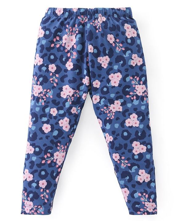 Babyhug Cotton Lycra Knit Full Length Stretchable Leggings with Floral & Butterfly Print Pack of 3 - Multicolour