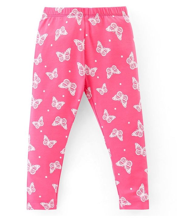 Babyhug Cotton Lycra Knit Full Length Stretchable Leggings with Floral & Butterfly Print Pack of 3 - Multicolour