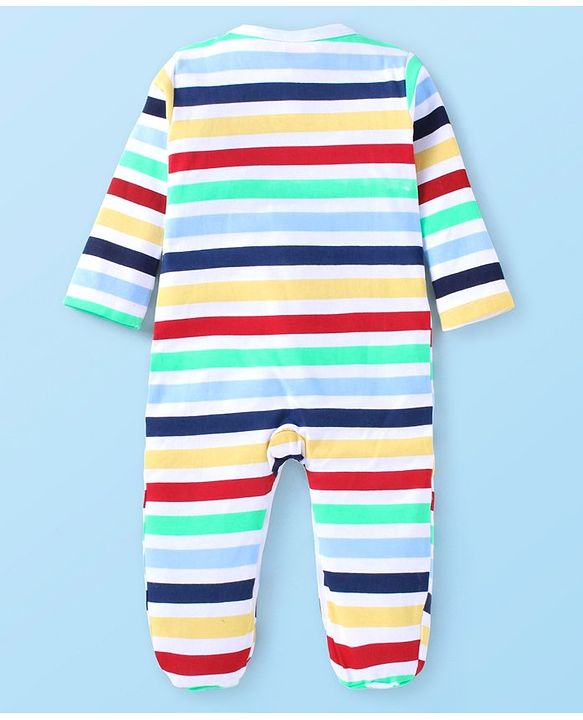 Babyhug Cotton Knit Full Sleeves Sleep Suits With Stripes Design & Animals Print Pack Of 2 - White & Red