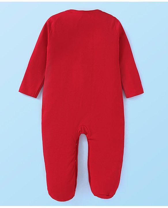 Babyhug Cotton Knit Full Sleeves Sleep Suits With Stripes Design & Animals Print Pack Of 2 - White & Red
