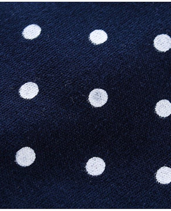 Babyhug Cotton Knit Full Sleeves Sleep Suit With Polka Dots Print - Navy