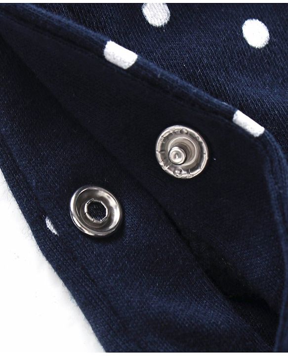 Babyhug Cotton Knit Full Sleeves Sleep Suit With Polka Dots Print - Navy