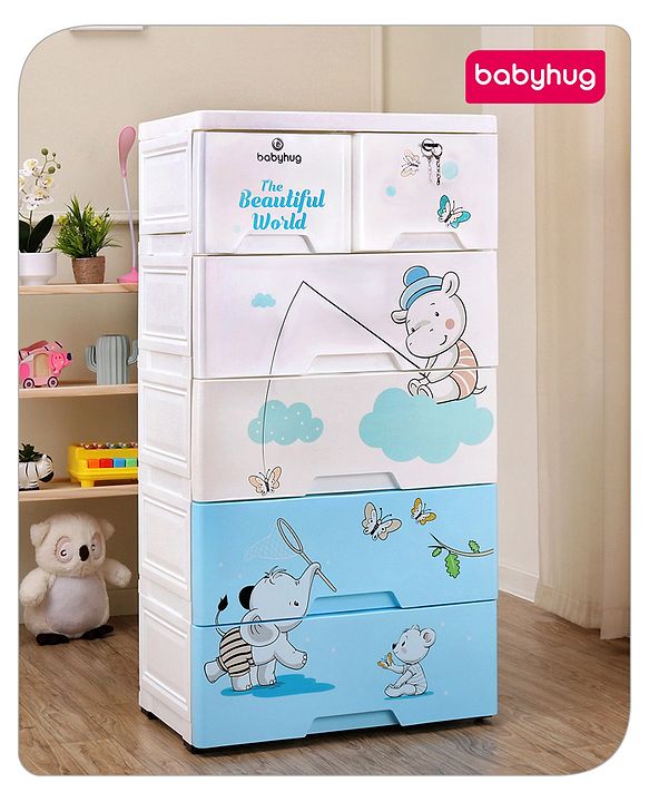 Babyhug 5 Layer High Density Plastic Storage Cabinet - Blue & White