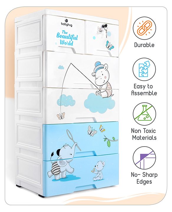 Babyhug 5 Layer High Density Plastic Storage Cabinet - Blue & White