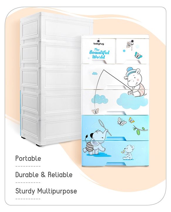 Babyhug 5 Layer High Density Plastic Storage Cabinet - Blue & White