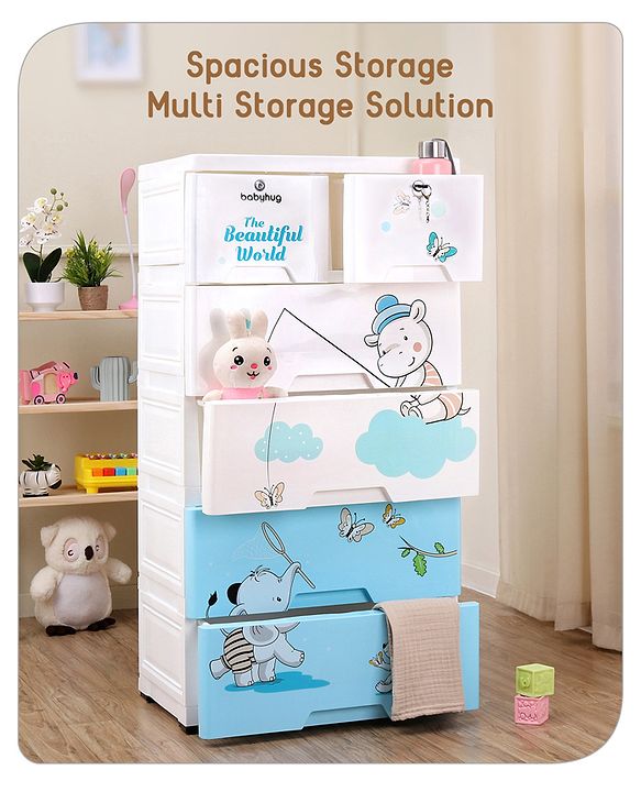 Babyhug 5 Layer High Density Plastic Storage Cabinet - Blue & White