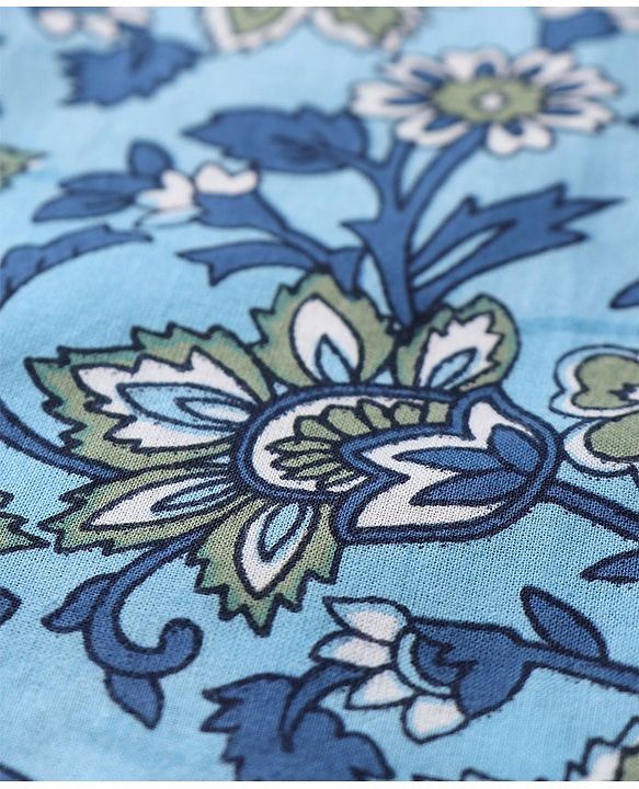 Pine Kids Cotton Woven Full Sleeves Kurta Pyjama Set Floral Print - Light Blue