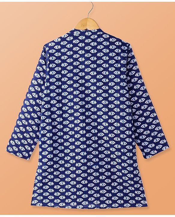 Pine Kids Cotton Woven Full Sleeves Printed Kurta Pyjama Set - Blue