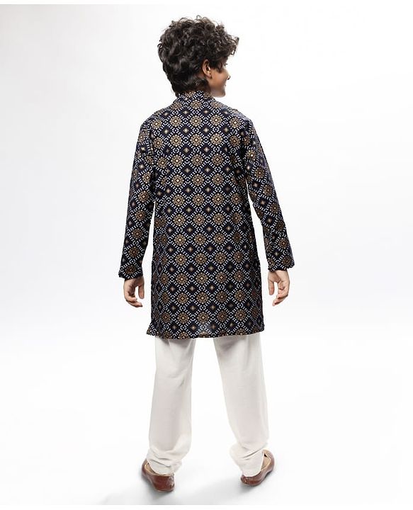 Pine Kids Cotton Woven Full Sleeves  Kurta Pyjama Set Bandhani Print - Black