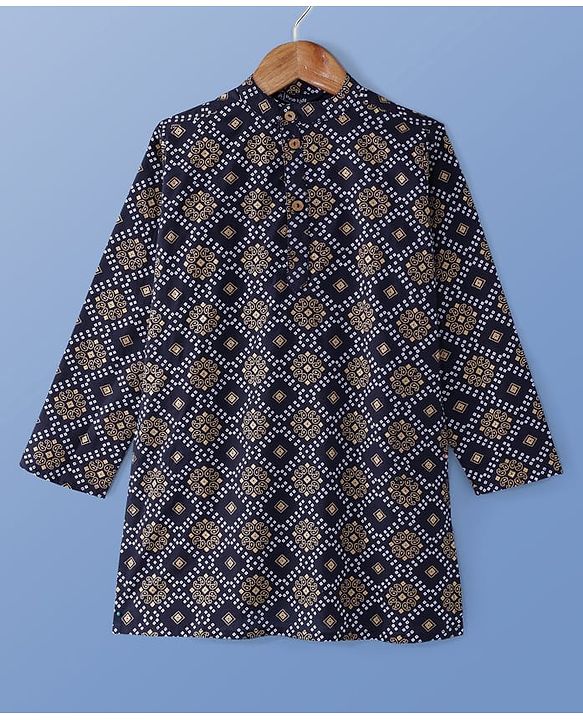 Pine Kids Cotton Woven Full Sleeves  Kurta Pyjama Set Bandhani Print - Black