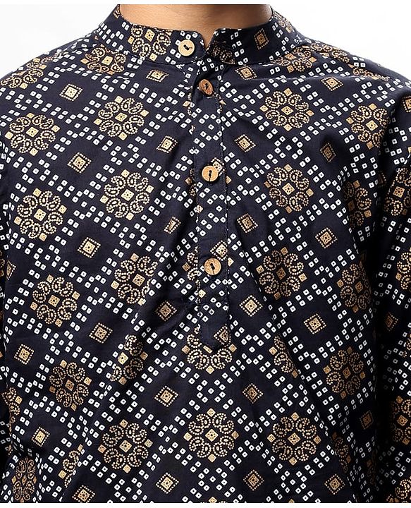 Pine Kids Cotton Woven Full Sleeves  Kurta Pyjama Set Bandhani Print - Black