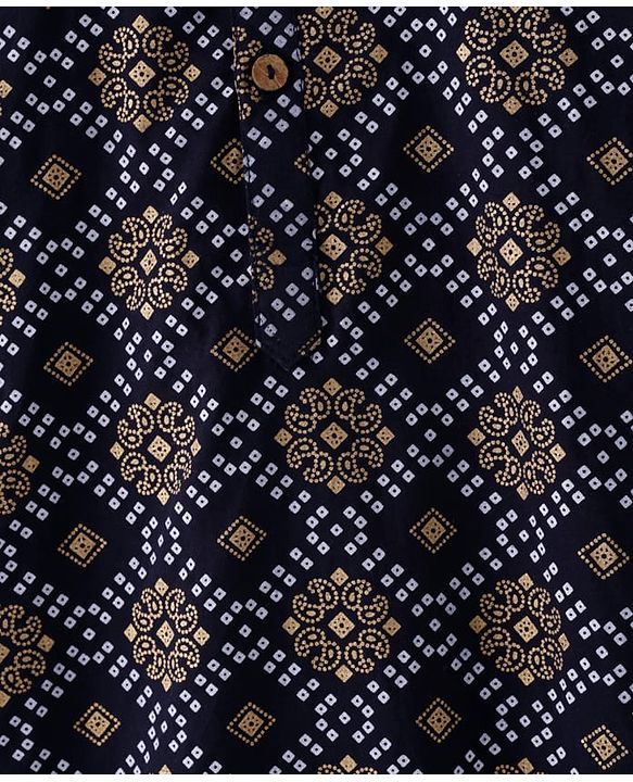 Pine Kids Cotton Woven Full Sleeves  Kurta Pyjama Set Bandhani Print - Black