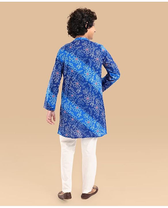 Pine Kids Cotton Woven Full Sleeves Bandhani Print Kurta Pyjama Set - Blue