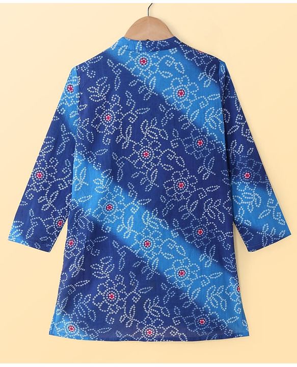 Pine Kids Cotton Woven Full Sleeves Bandhani Print Kurta Pyjama Set - Blue