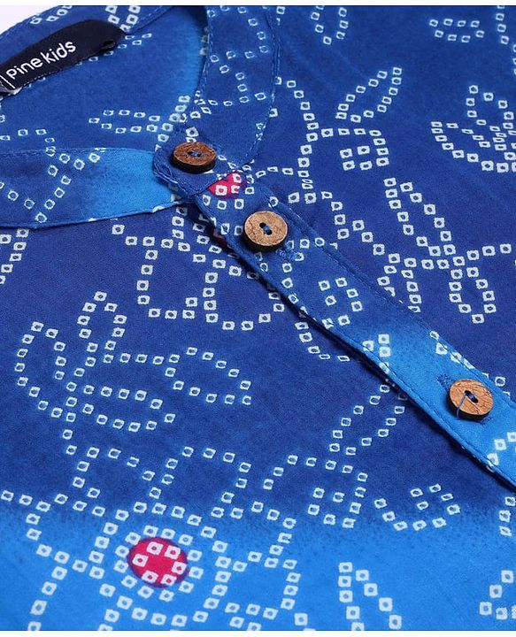 Pine Kids Cotton Woven Full Sleeves Bandhani Print Kurta Pyjama Set - Blue