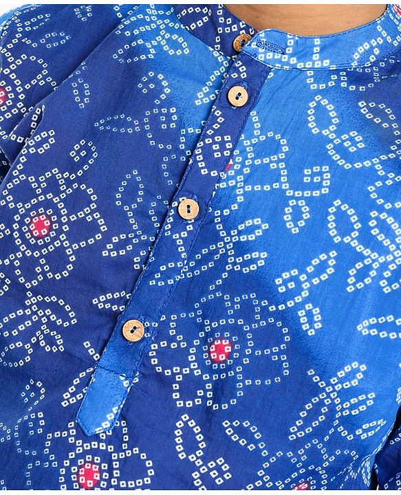 Pine Kids Cotton Woven Full Sleeves Bandhani Print Kurta Pyjama Set - Blue