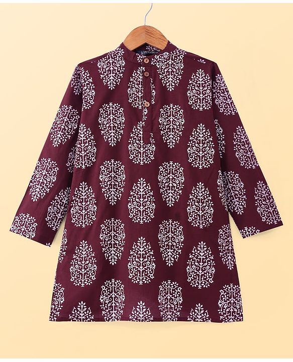Pine Kids Cotton Woven Full Sleeves Floral Print Kurta Pyjama Set - Maroon