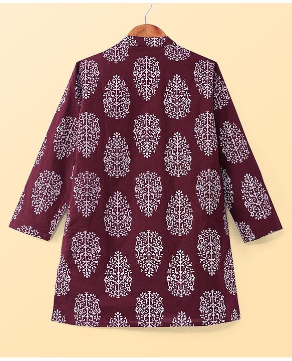 Pine Kids Cotton Woven Full Sleeves Floral Print Kurta Pyjama Set - Maroon
