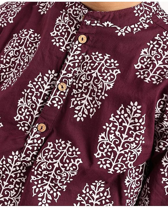 Pine Kids Cotton Woven Full Sleeves Floral Print Kurta Pyjama Set - Maroon