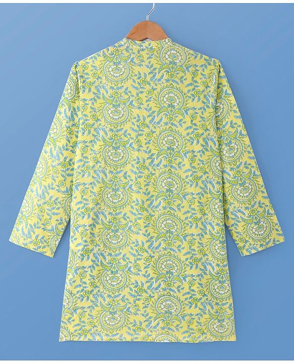 Pine Kids Cotton Woven Full Sleeves  Kurta Pyjama Set with Floral Print - Yellow