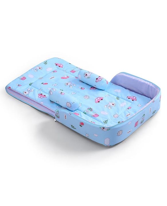 Babyhug 100% Cotton Bed in Bag with Net Car Print - Blue