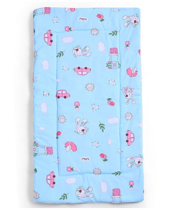 Babyhug 100% Cotton Bed in Bag with Net Car Print - Blue