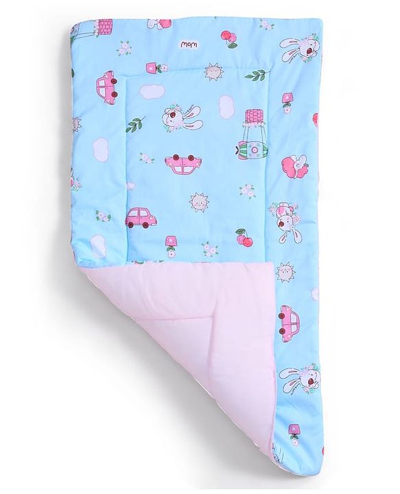 Babyhug 100% Cotton Bed in Bag with Net Car Print - Blue