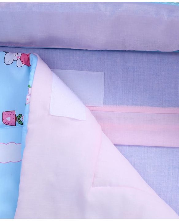 Babyhug 100% Cotton Bed in Bag with Net Car Print - Blue