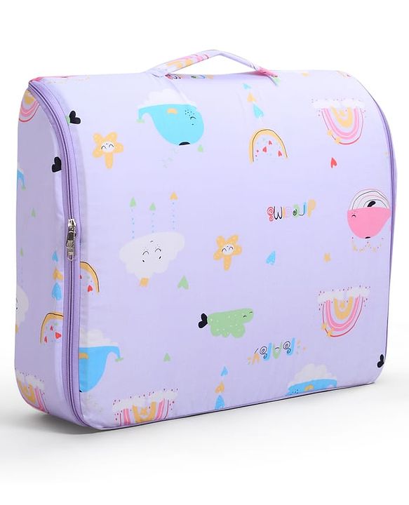 Babyhug 100% Cotton Bed in Bag with Net Car Print - Blue