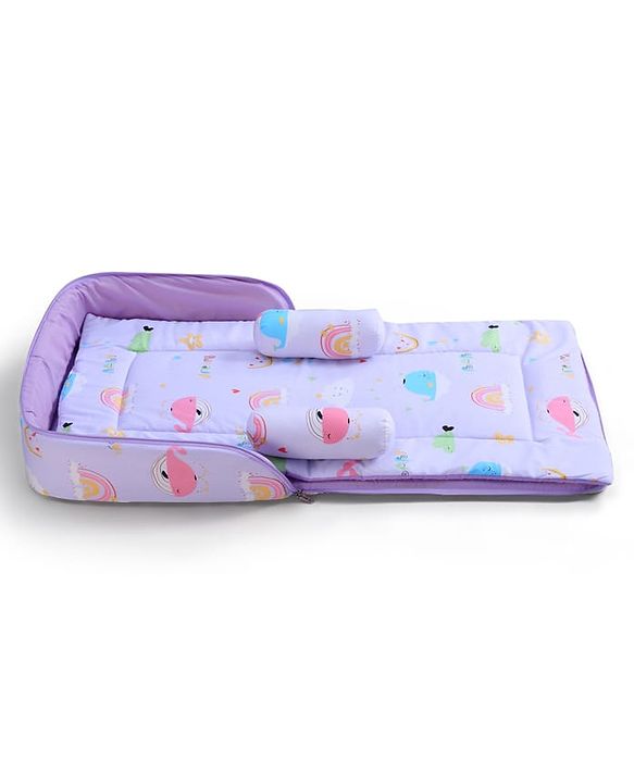 Babyhug 100% Cotton Bed in Bag with Net Car Print - Blue