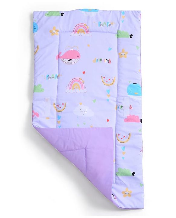 Babyhug 100% Cotton Bed in Bag with Net Car Print - Blue