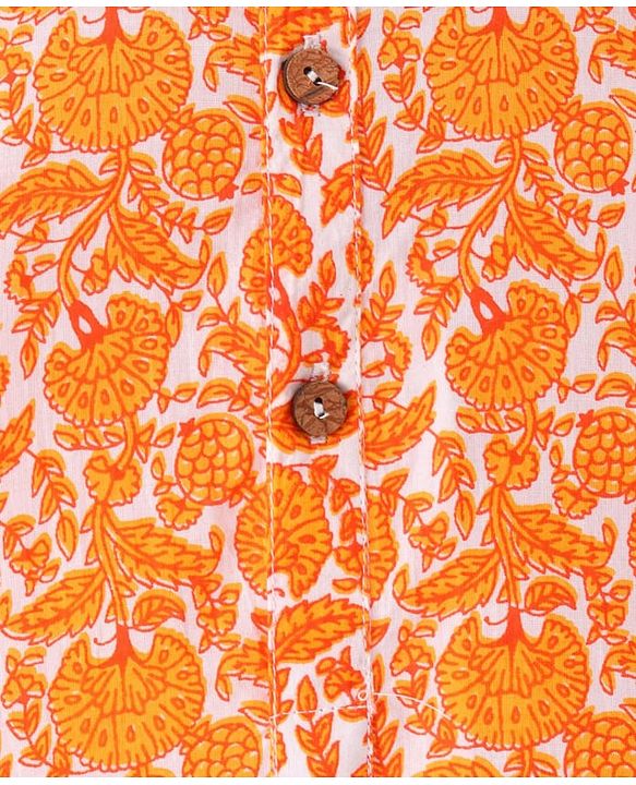 Pine Kids Cotton Woven Full Sleeves Kurta Pyjama Set With Floral Print - Orange