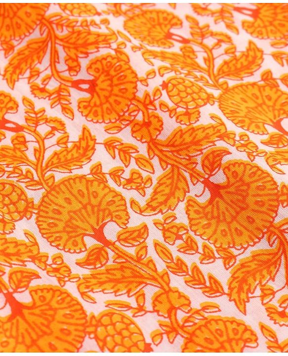 Pine Kids Cotton Woven Full Sleeves Kurta Pyjama Set With Floral Print - Orange