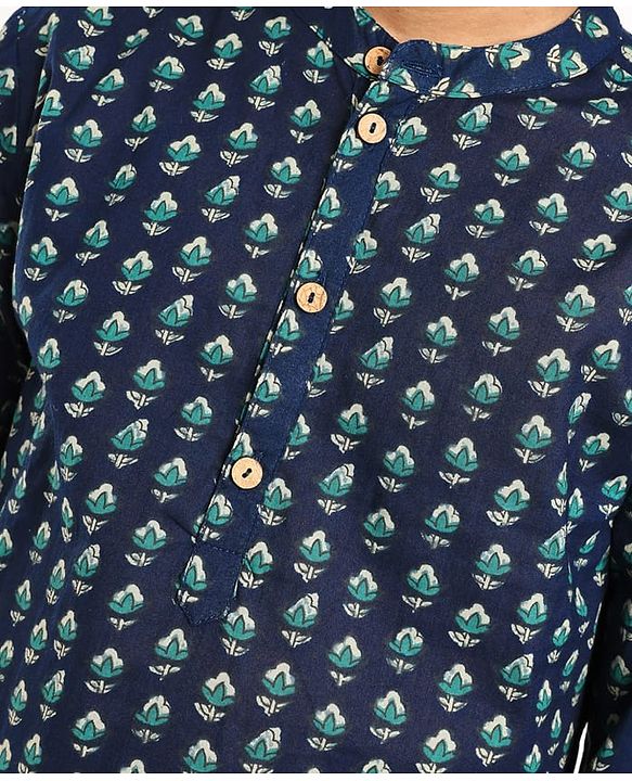 Pine Kids Cotton Woven Full Sleeves  Kurta Pyjama Set Floral Print - Navy Blue