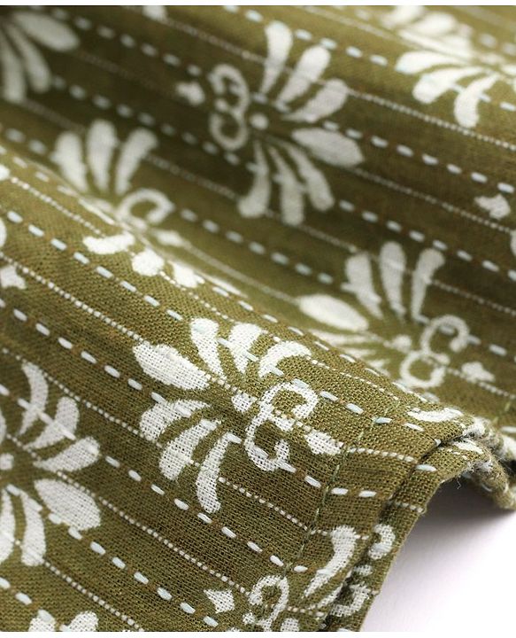 Pine Kids Cotton Woven Full Sleeves Printed Kurta - Olive Green