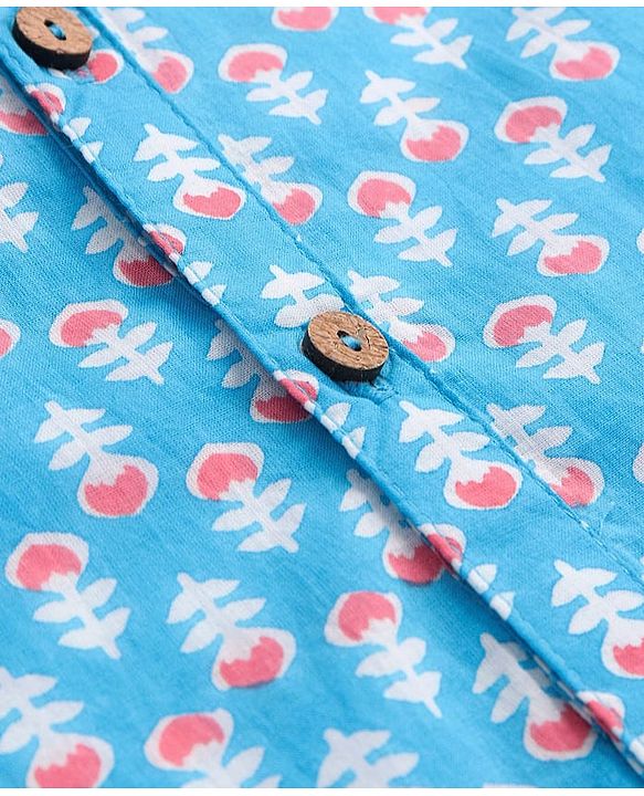 Pine Kids Cotton Woven Full Sleeves Kurta Floral Print - Light Blue
