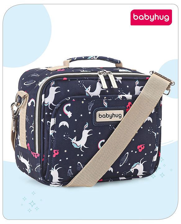 Babyhug Mini Travel Diaper Sling Bag Unicorn Theme- Blue