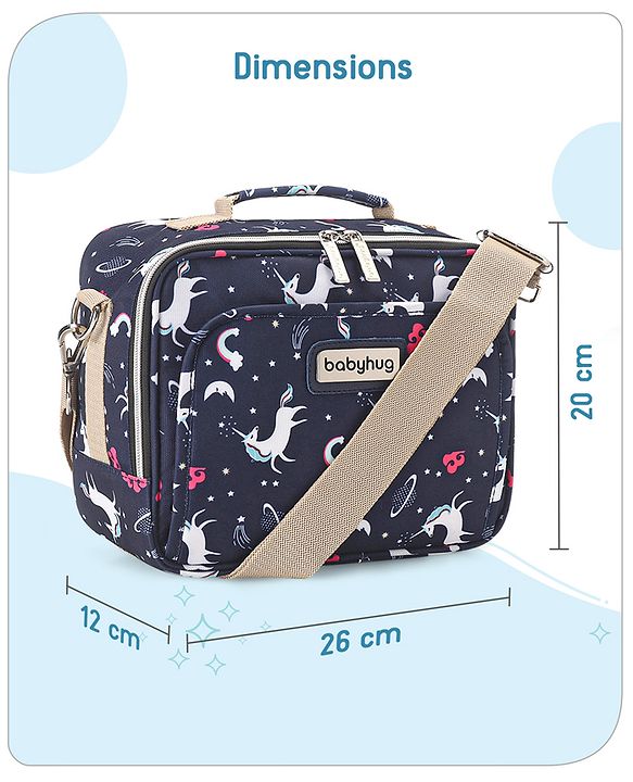 Babyhug Mini Travel Diaper Sling Bag Unicorn Theme- Blue