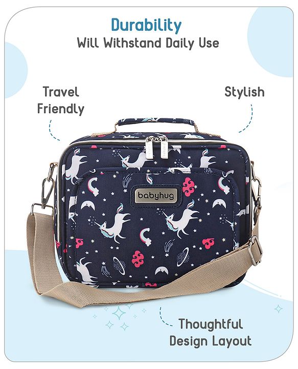 Babyhug Mini Travel Diaper Sling Bag Unicorn Theme- Blue
