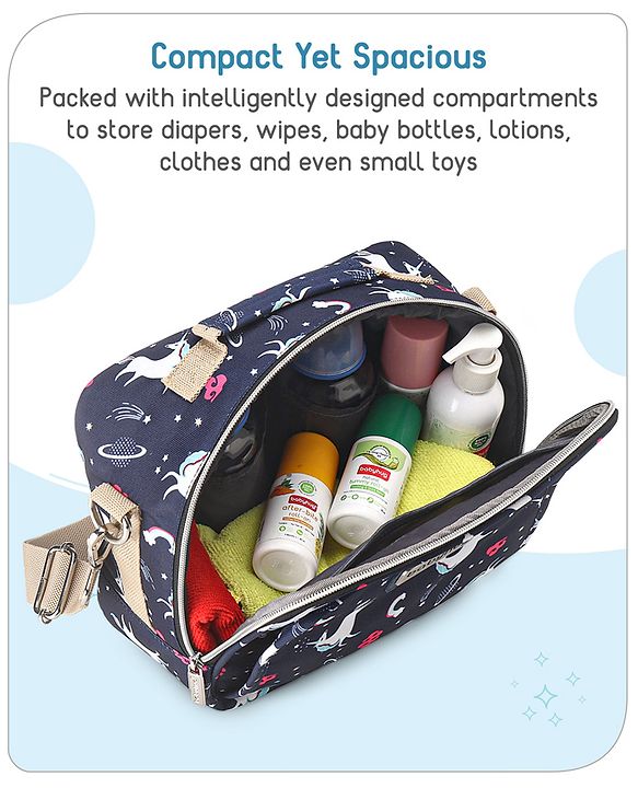 Babyhug Mini Travel Diaper Sling Bag Unicorn Theme- Blue