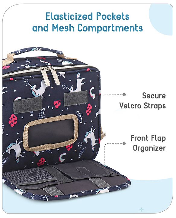 Babyhug Mini Travel Diaper Sling Bag Unicorn Theme- Blue