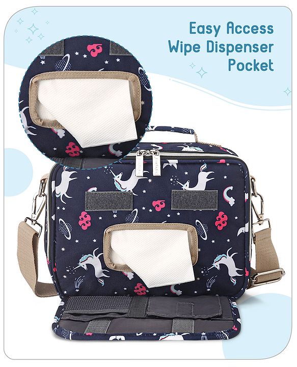 Babyhug Mini Travel Diaper Sling Bag Unicorn Theme- Blue