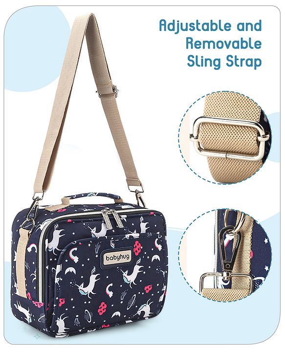 Babyhug Mini Travel Diaper Sling Bag Unicorn Theme- Blue