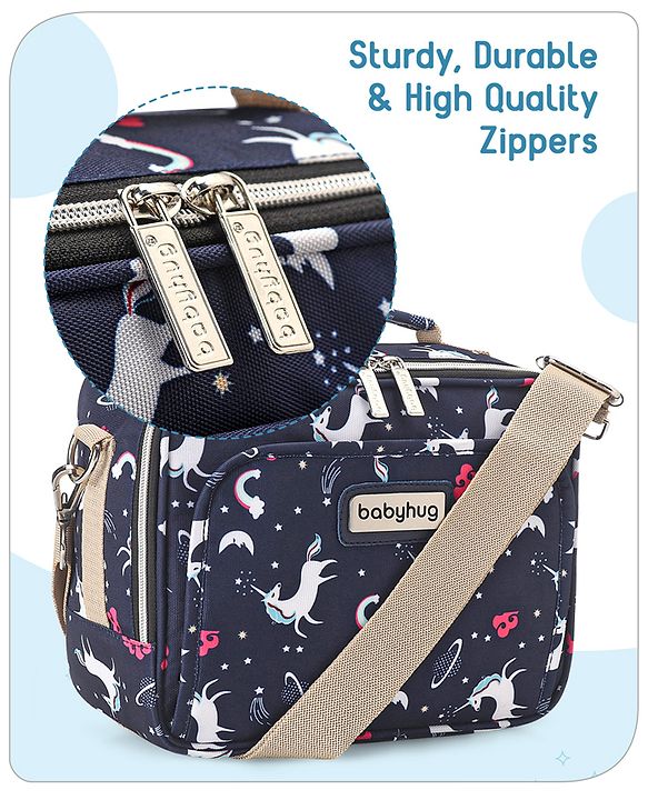 Babyhug Mini Travel Diaper Sling Bag Unicorn Theme- Blue