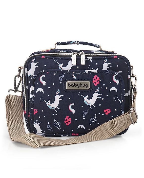 Babyhug Mini Travel Diaper Sling Bag Unicorn Theme- Blue