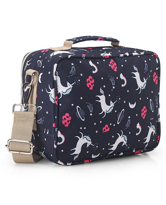 Babyhug Mini Travel Diaper Sling Bag Unicorn Theme- Blue
