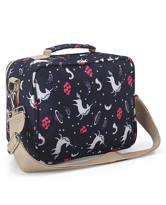 Babyhug Mini Travel Diaper Sling Bag Unicorn Theme- Blue