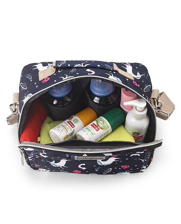 Babyhug Mini Travel Diaper Sling Bag Unicorn Theme- Blue